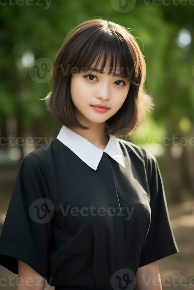 Beautiful asian school girl with delicate face AI Generative photo