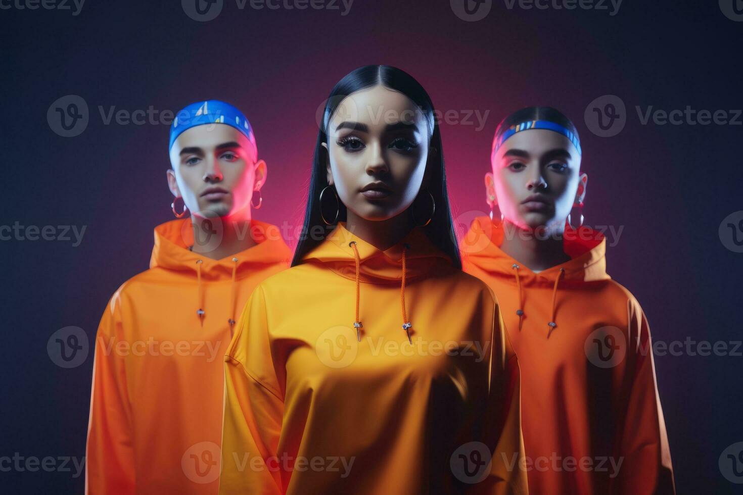 Emotional impact neon retro style photograph of people AI Generative photo