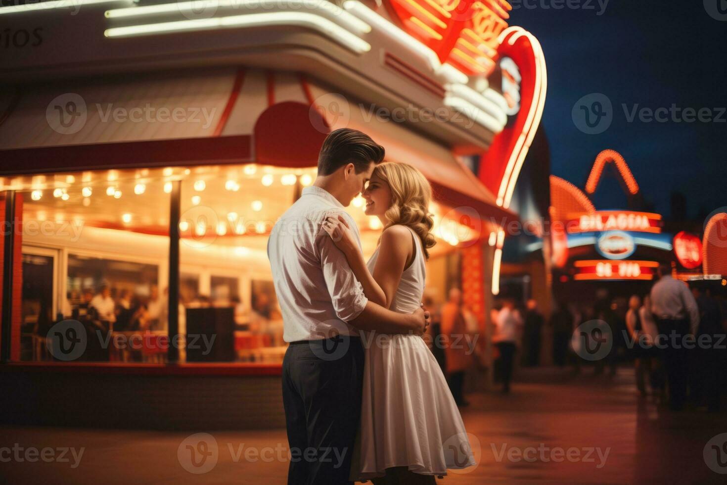 Emotional impact neon retro style photograph of people AI Generative photo