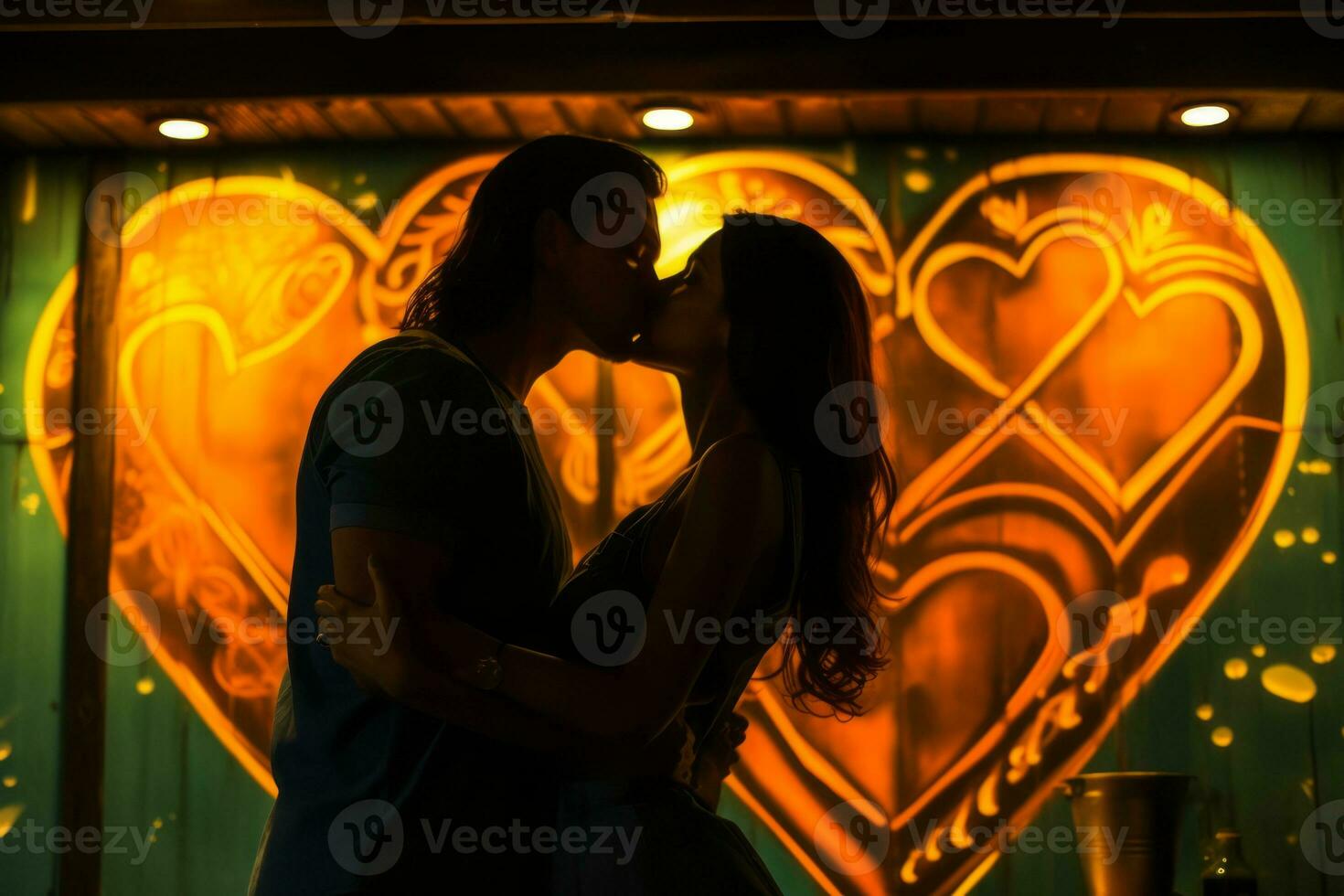 Emotional impact neon retro style photograph of people AI Generative photo