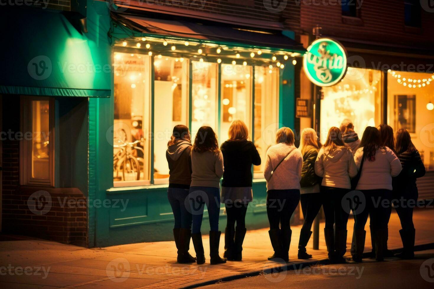 Emotional impact neon retro style photograph of people AI Generative photo