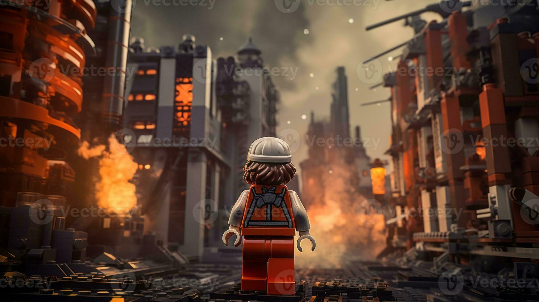 Lego character exploring a epic lego world AI Generative photo