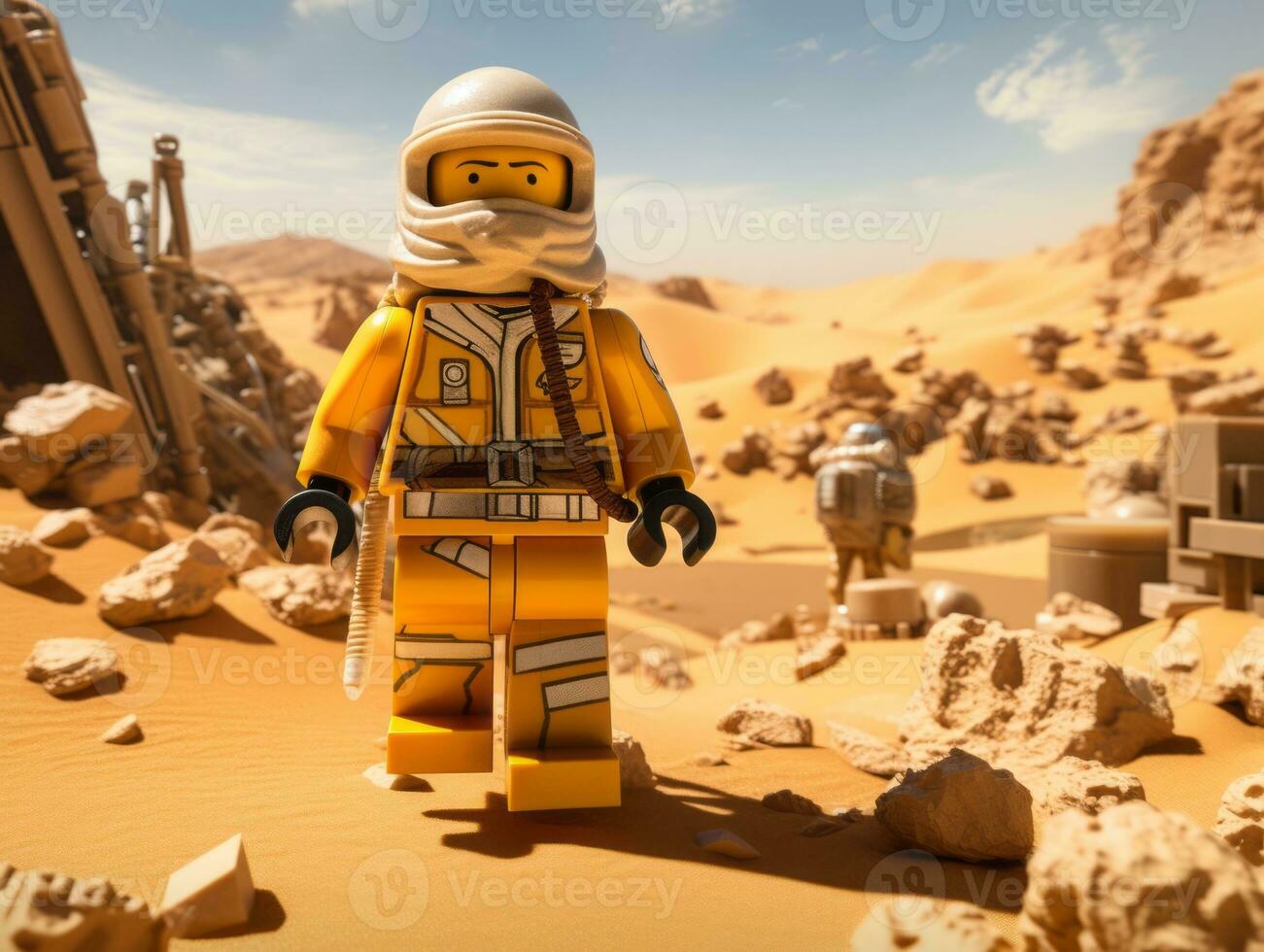 Lego character exploring a epic lego world AI Generative photo