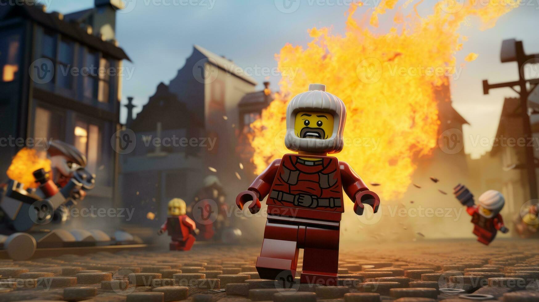 Lego character exploring a epic lego world AI Generative photo