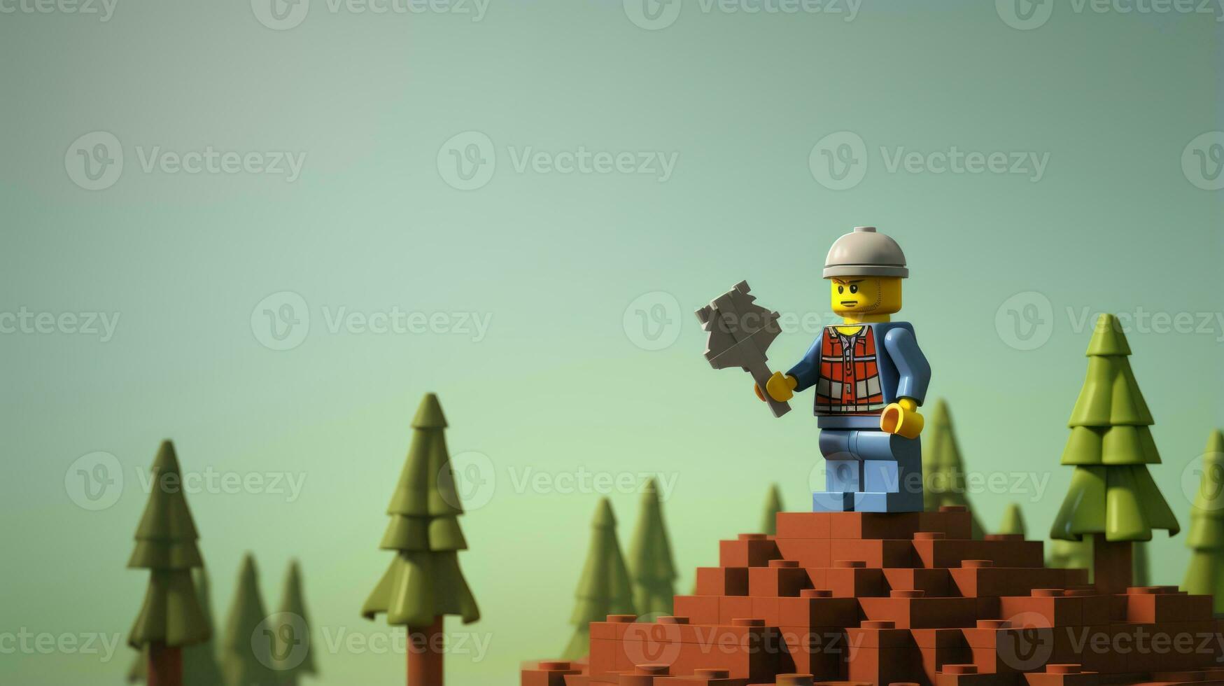 Lego character exploring a epic lego world AI Generative photo