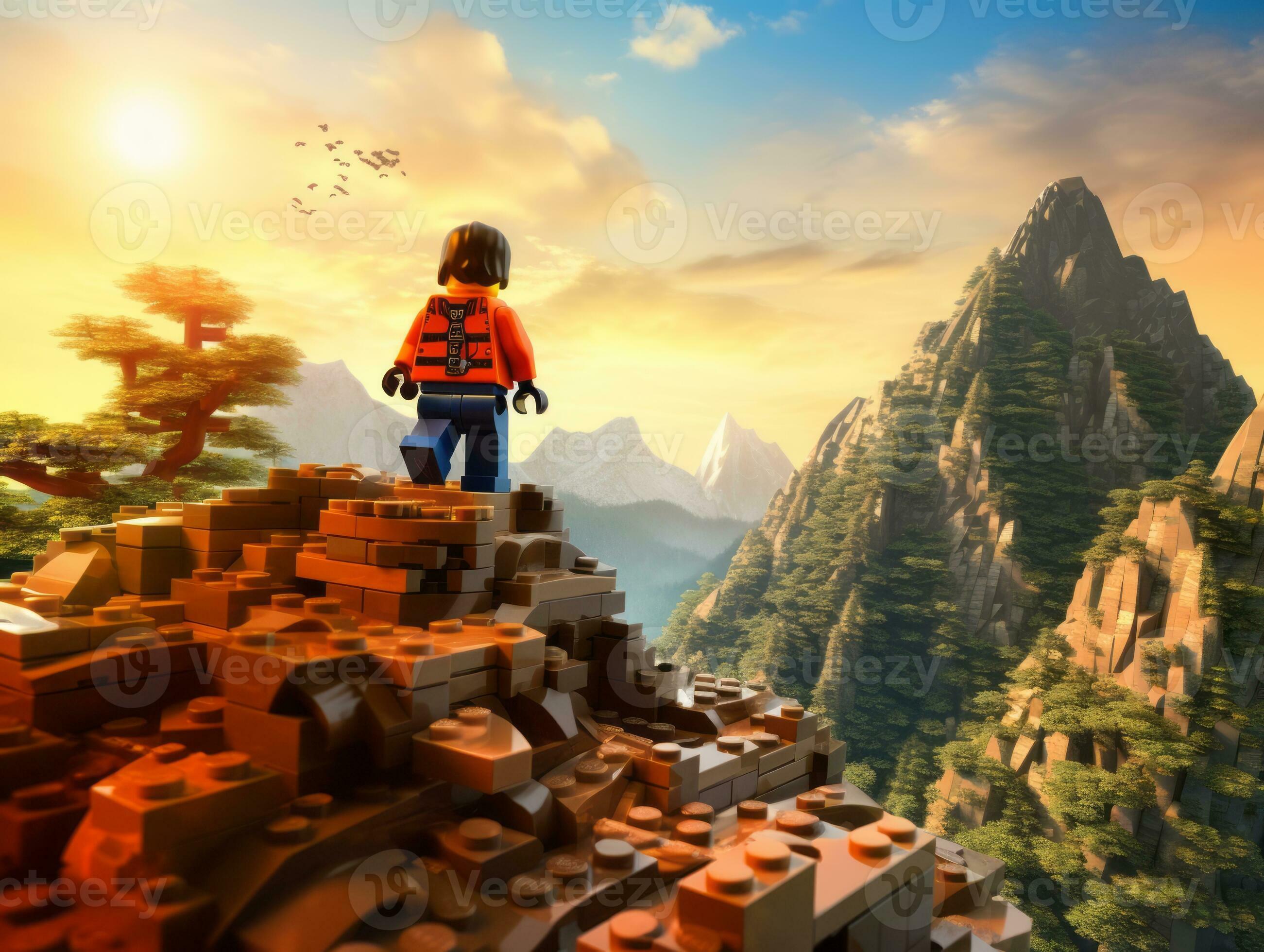 Lego character exploring a epic lego world AI Generative 31529357 Stock