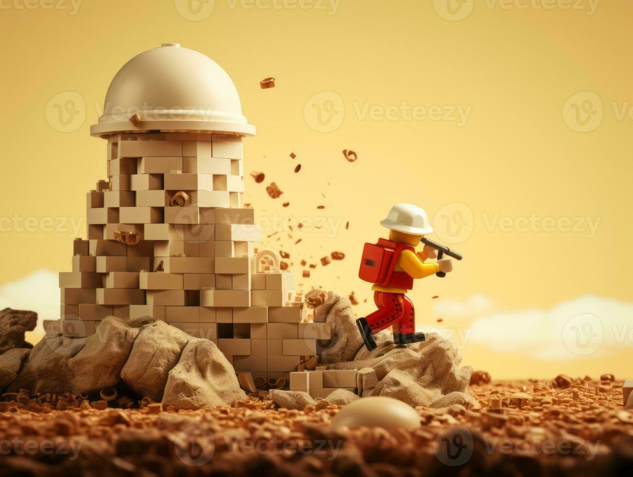 Lego character exploring a epic lego world AI Generative photo