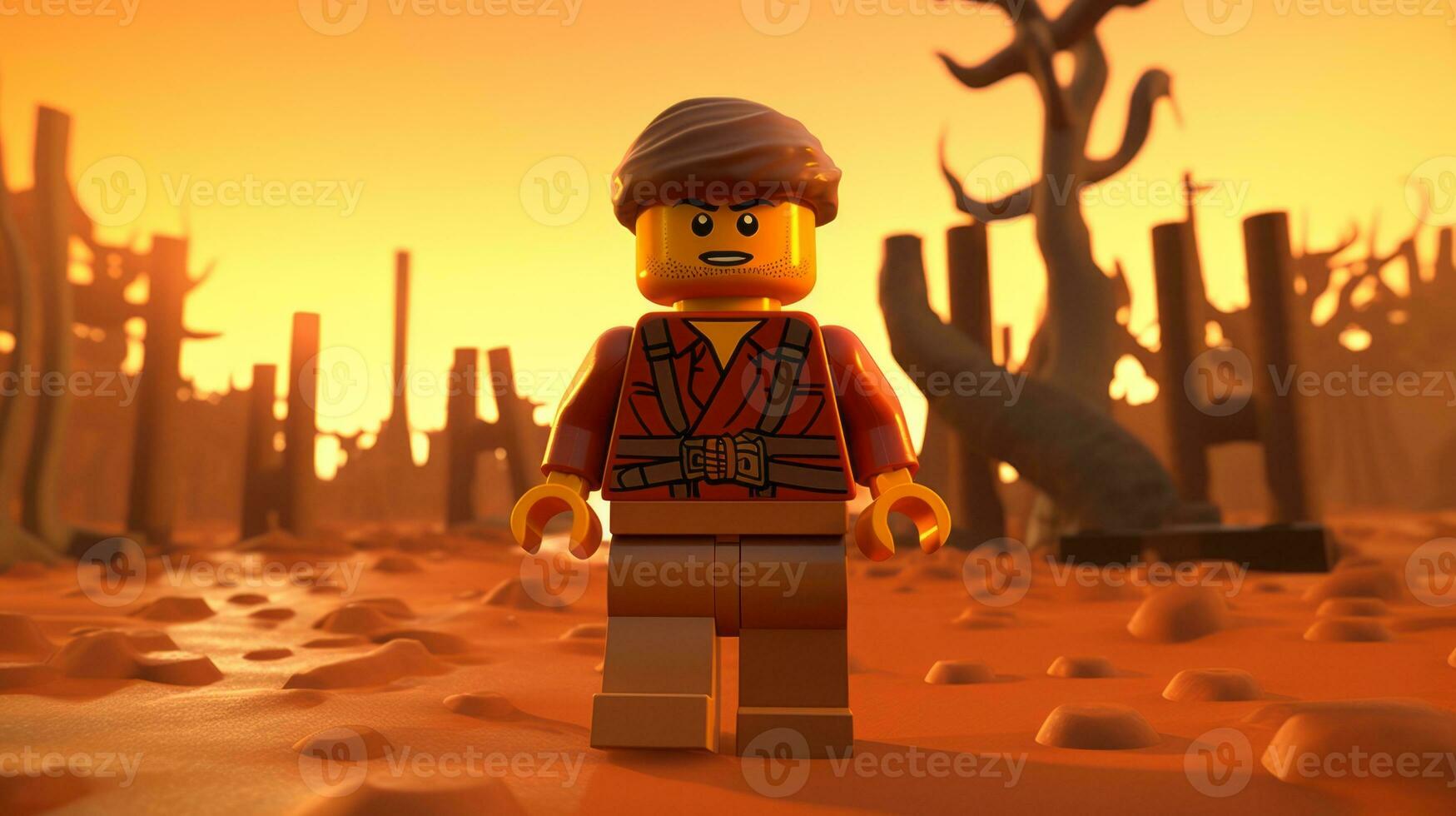 Lego character exploring a epic lego world AI Generative photo