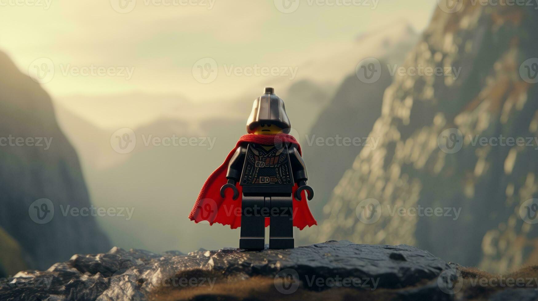 Lego character exploring a epic lego world AI Generative photo