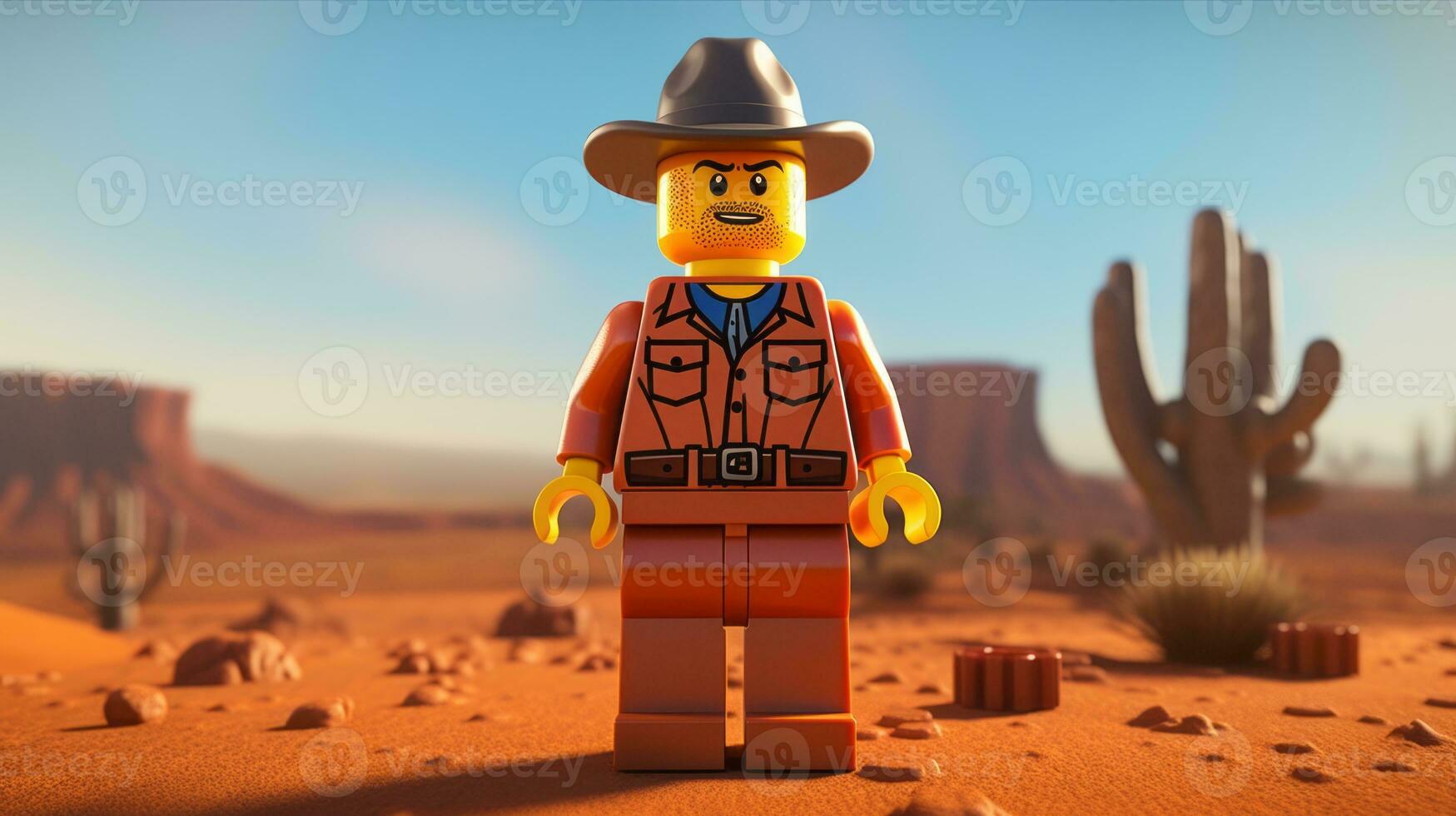 Lego character exploring a epic lego world AI Generative photo