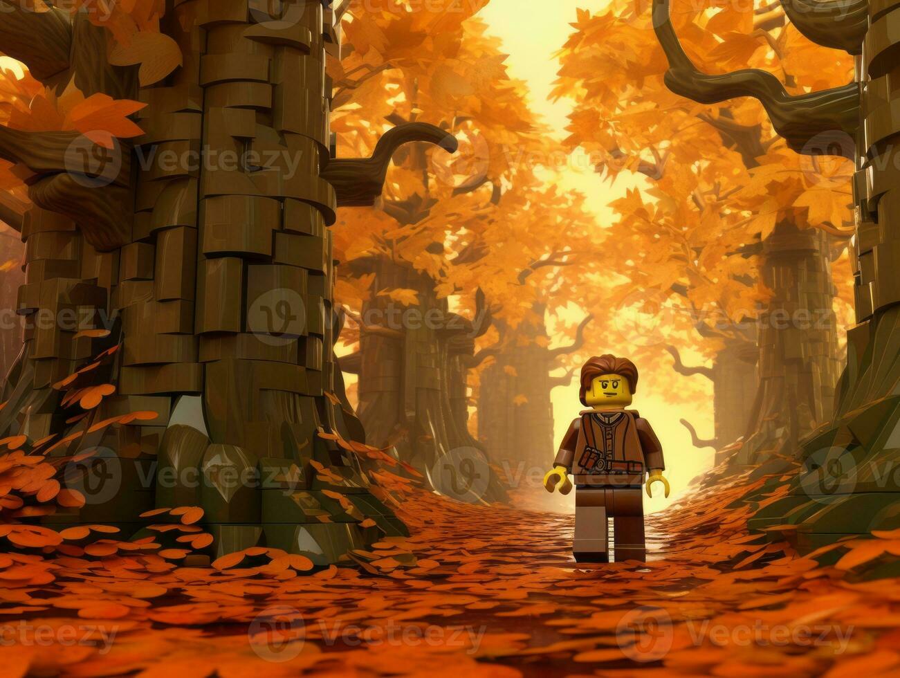 Lego character exploring a epic lego world AI Generative photo