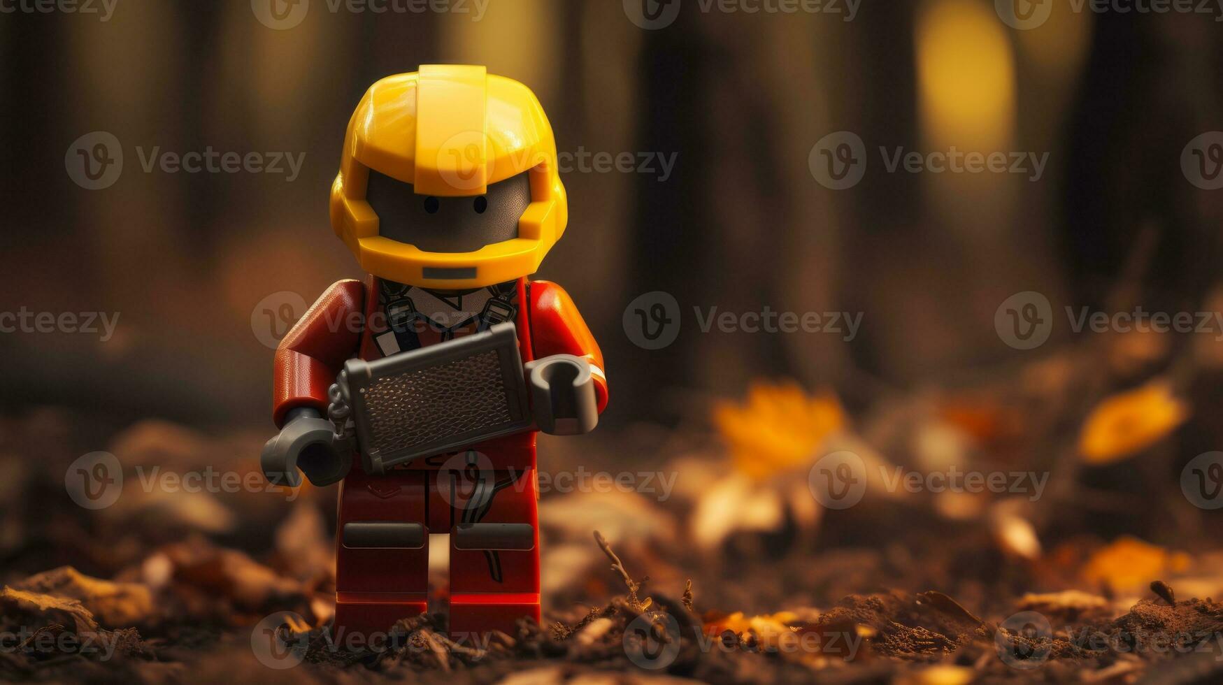 Lego character exploring a epic lego world AI Generative photo