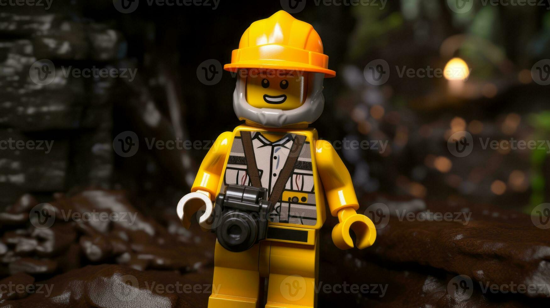 Lego character exploring a epic lego world AI Generative photo