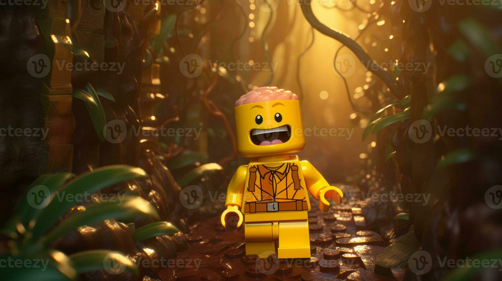 Lego character exploring a epic lego world AI Generative photo