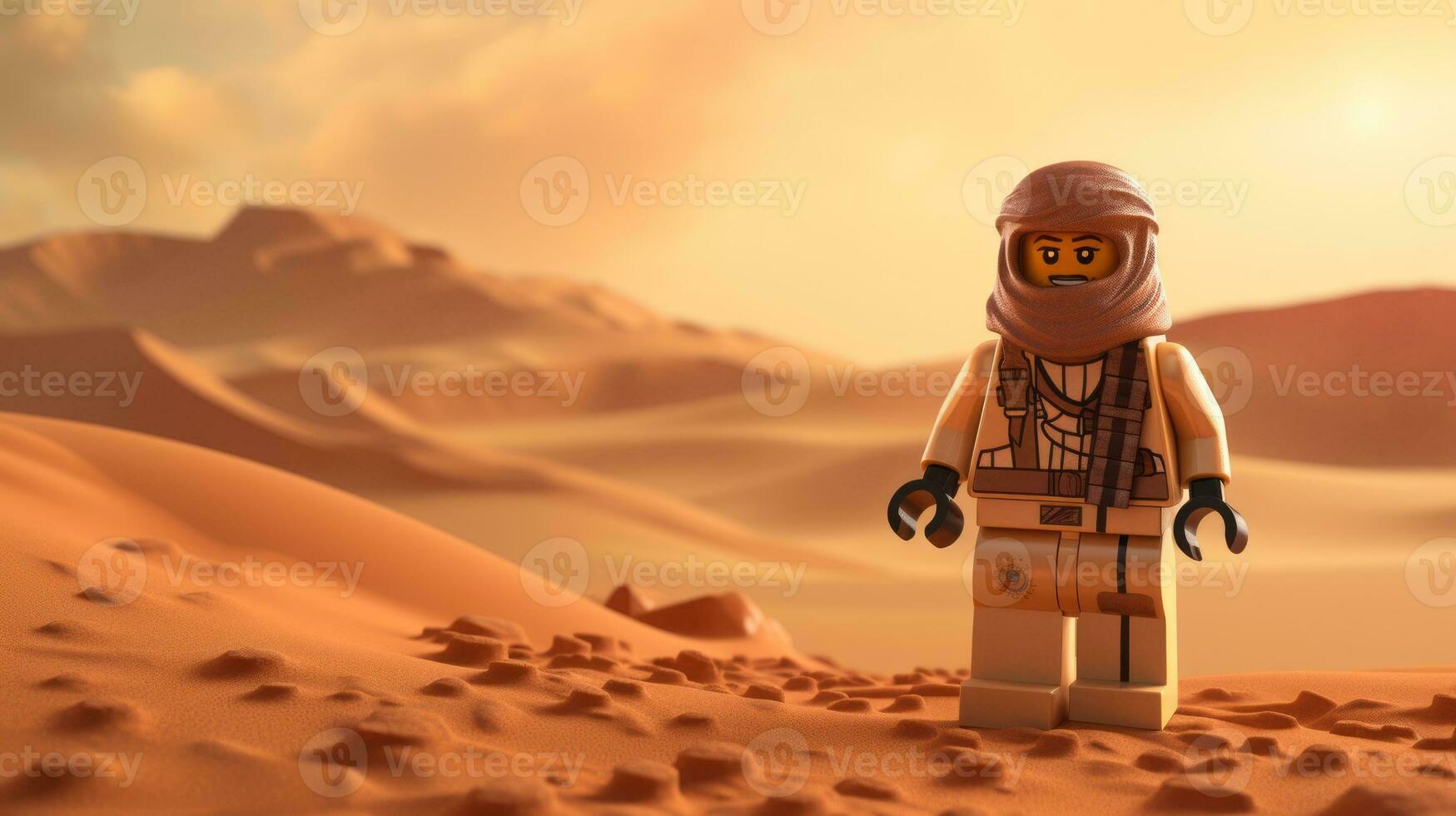 Lego character exploring a epic lego world AI Generative photo