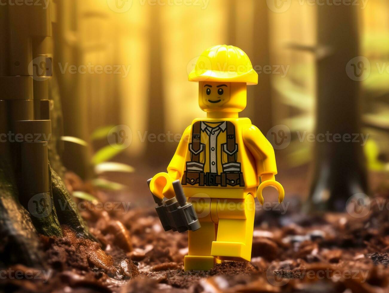 Lego character exploring a epic lego world AI Generative photo