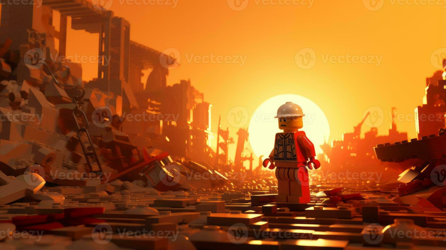 Lego character exploring a epic lego world AI Generative photo