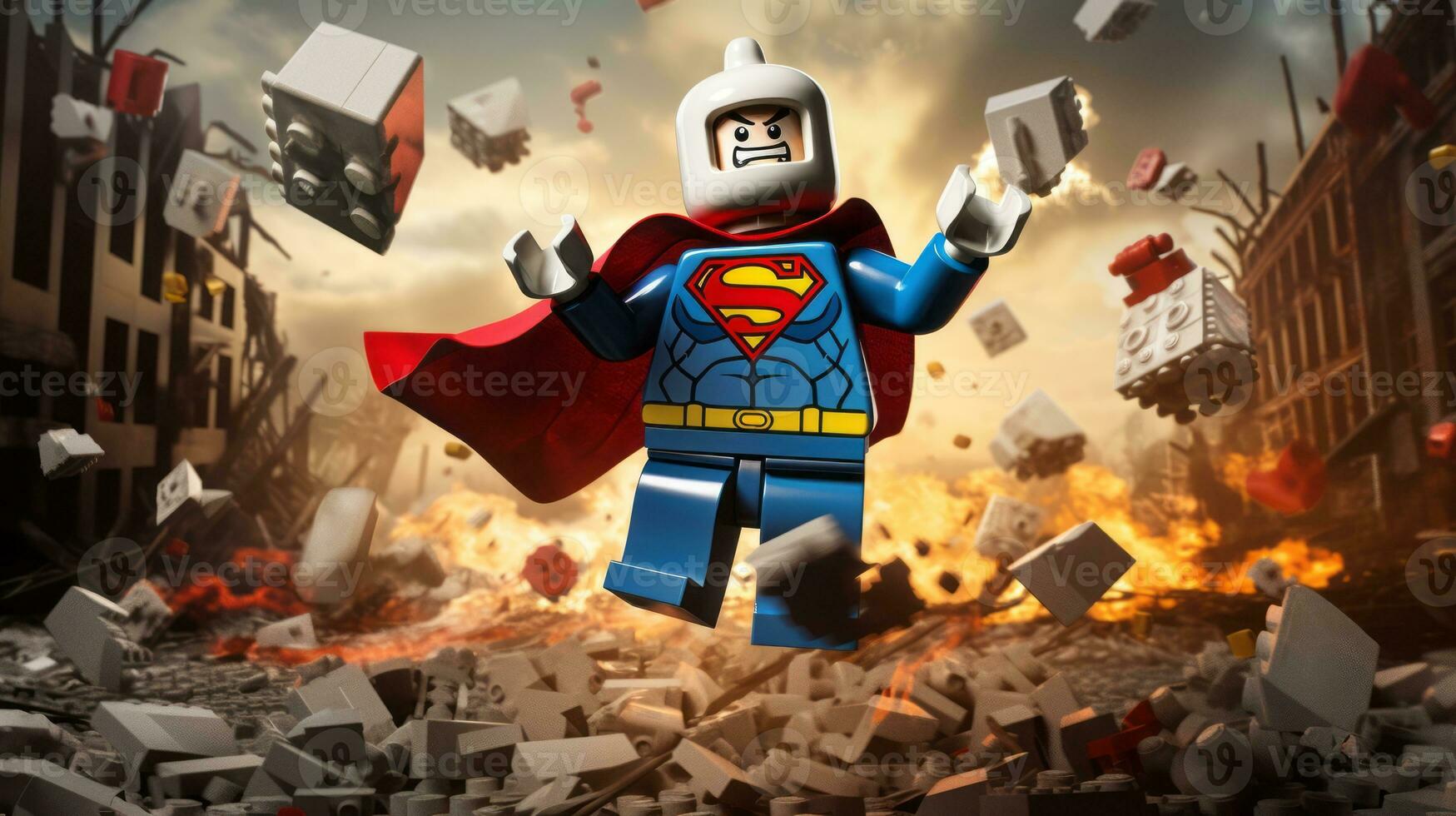 Lego character exploring a epic lego world AI Generative photo