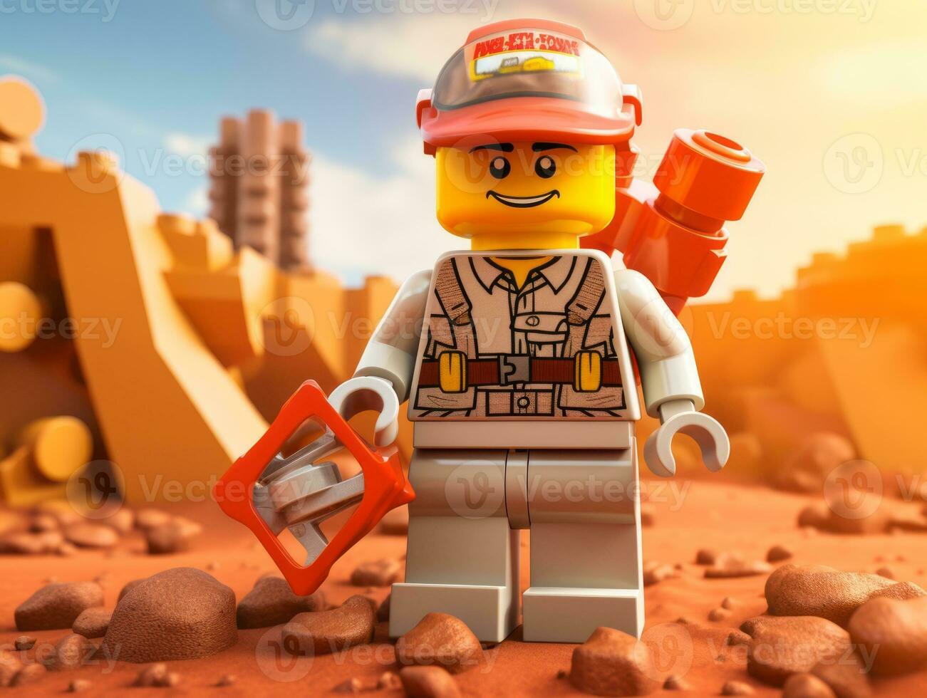 Lego personaje explorador un épico Lego mundo ai generativo foto