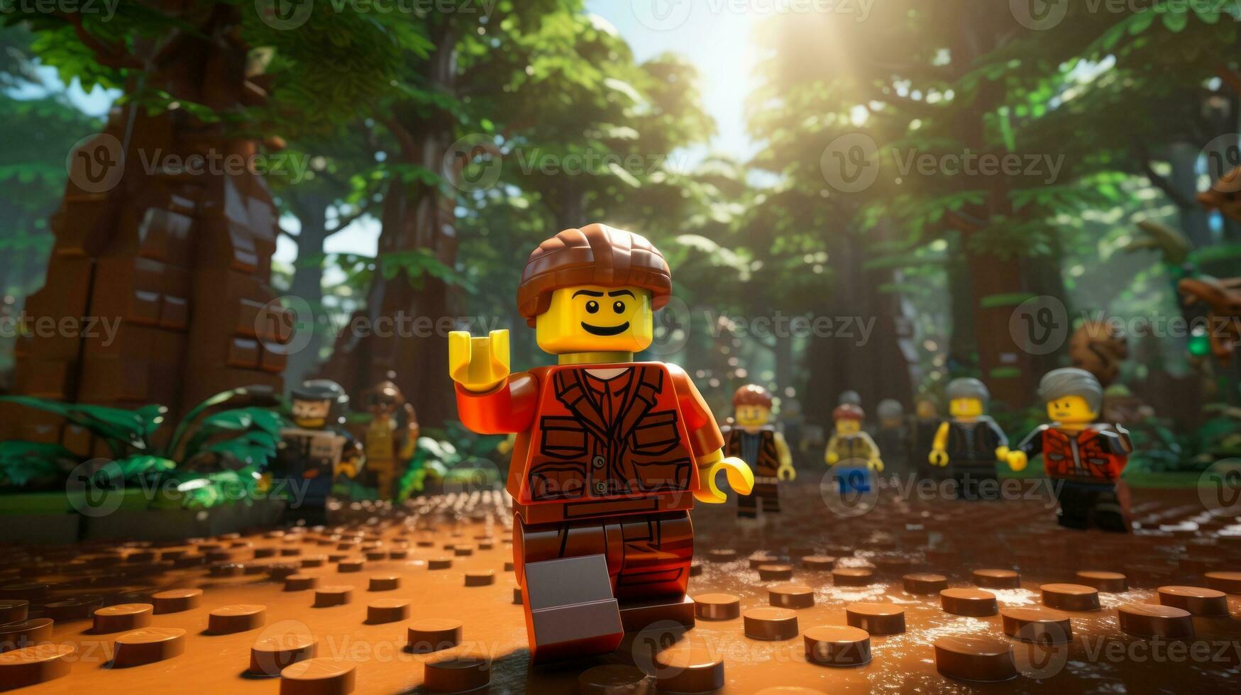 Lego personaje explorador un épico Lego mundo ai generativo foto