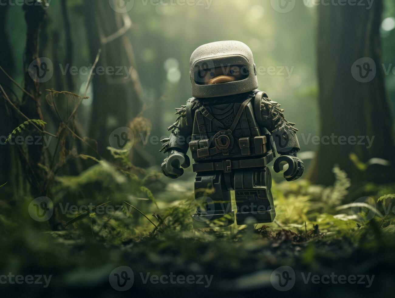 Lego character exploring a epic lego world AI Generative photo