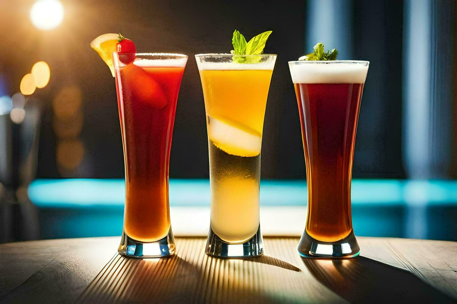 three different types of alcoholic drinks on a table. AIGenerated 31529610 Stock Photo at Vecteezy