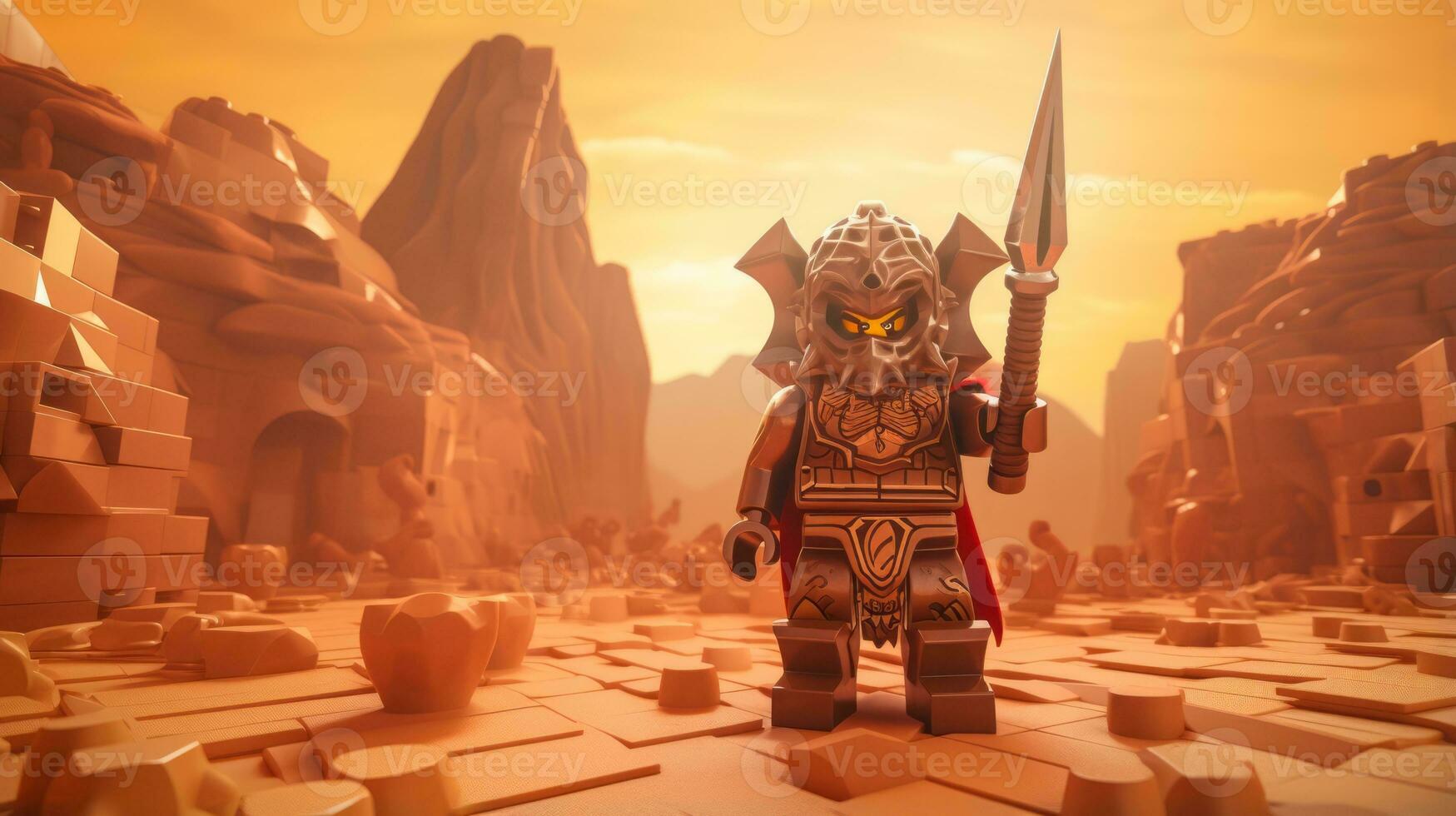 Lego character exploring a epic lego world AI Generative photo