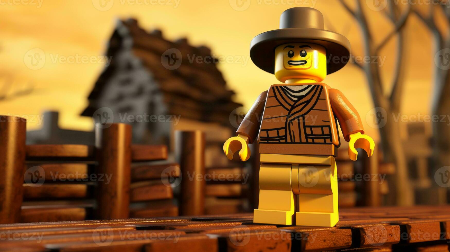 Lego character exploring a epic lego world AI Generative photo