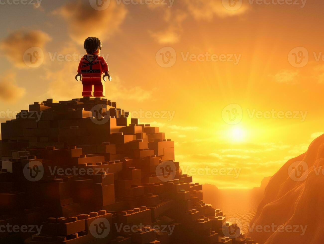 Lego character exploring a epic lego world AI Generative photo