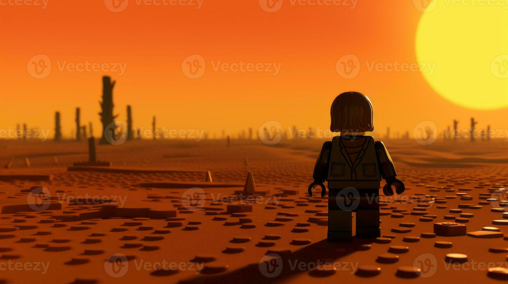 Lego character exploring a epic lego world AI Generative photo