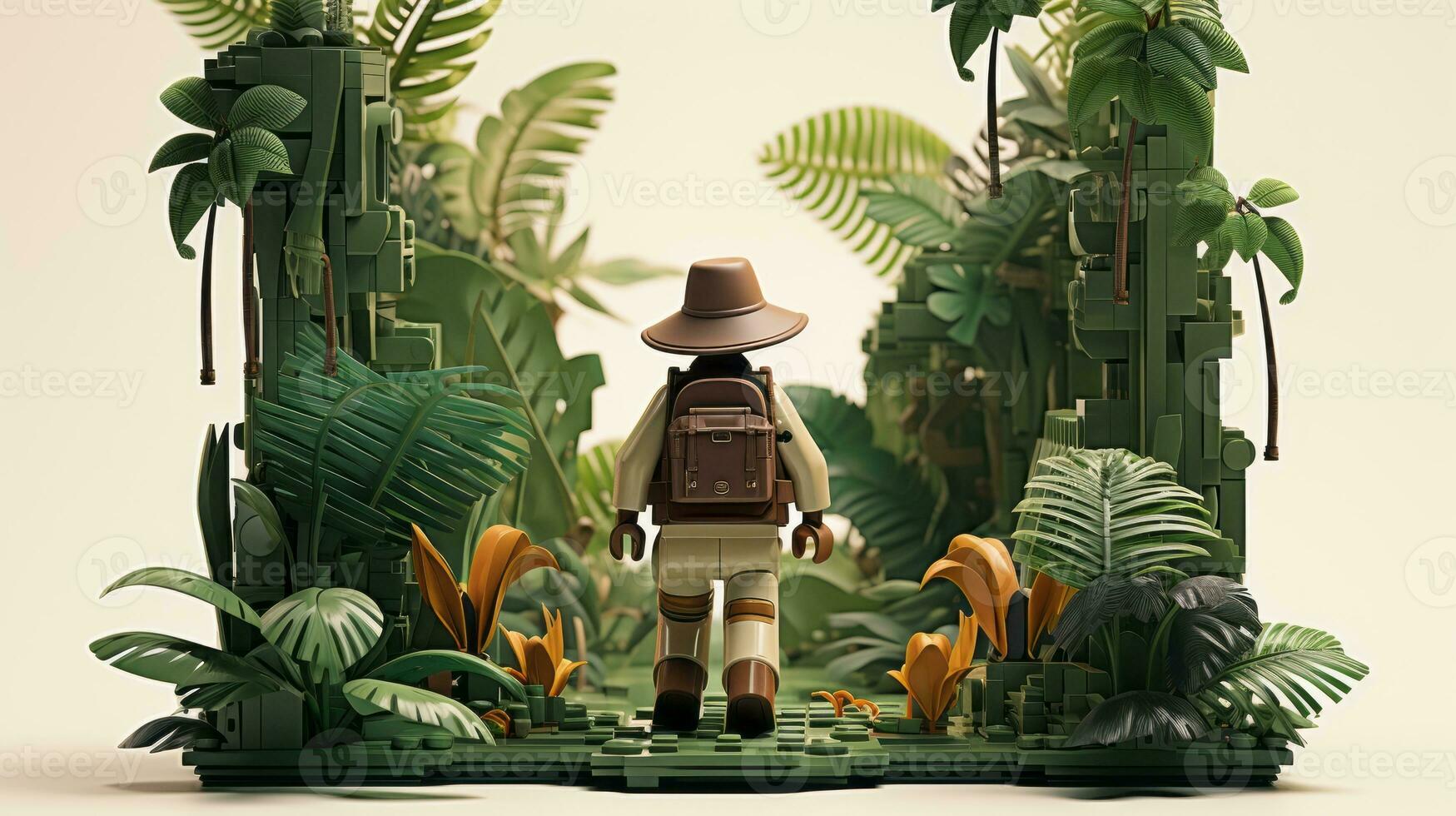 Lego character exploring a epic lego world AI Generative photo