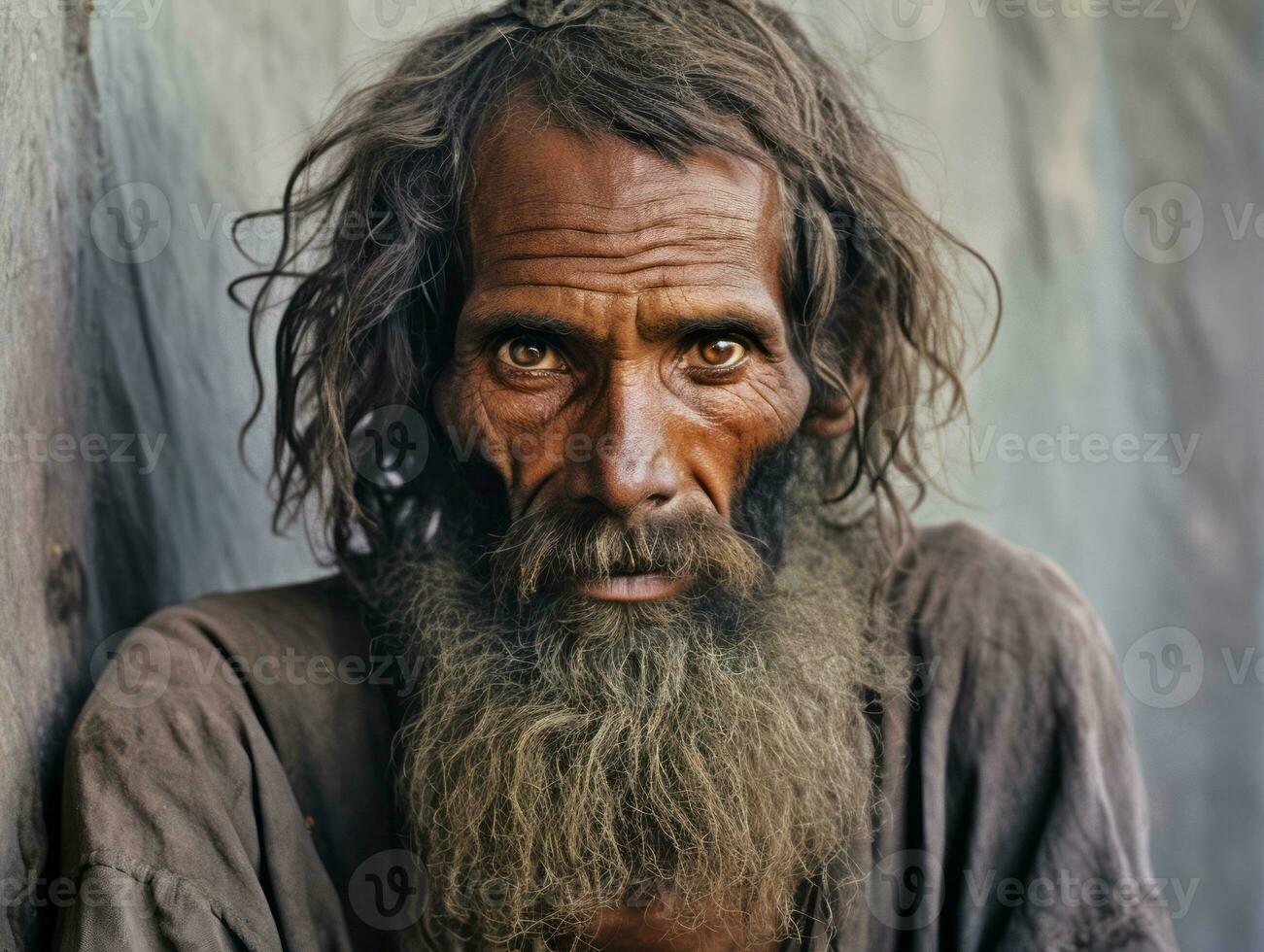 Old colored photo of a indian man from the early 1900s AI Generative