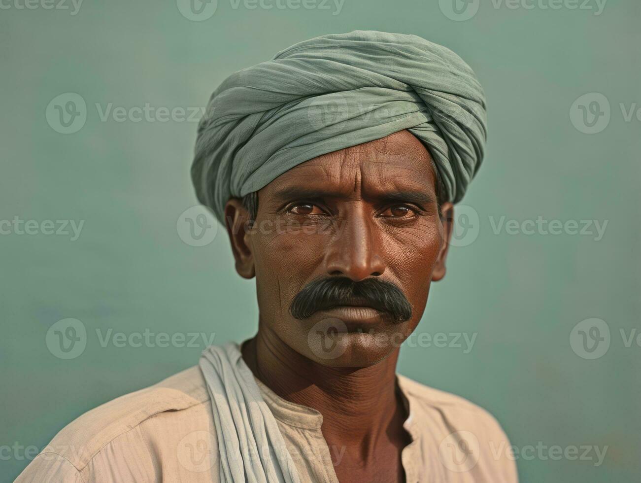 Old colored photo of a indian man from the early 1900s AI Generative