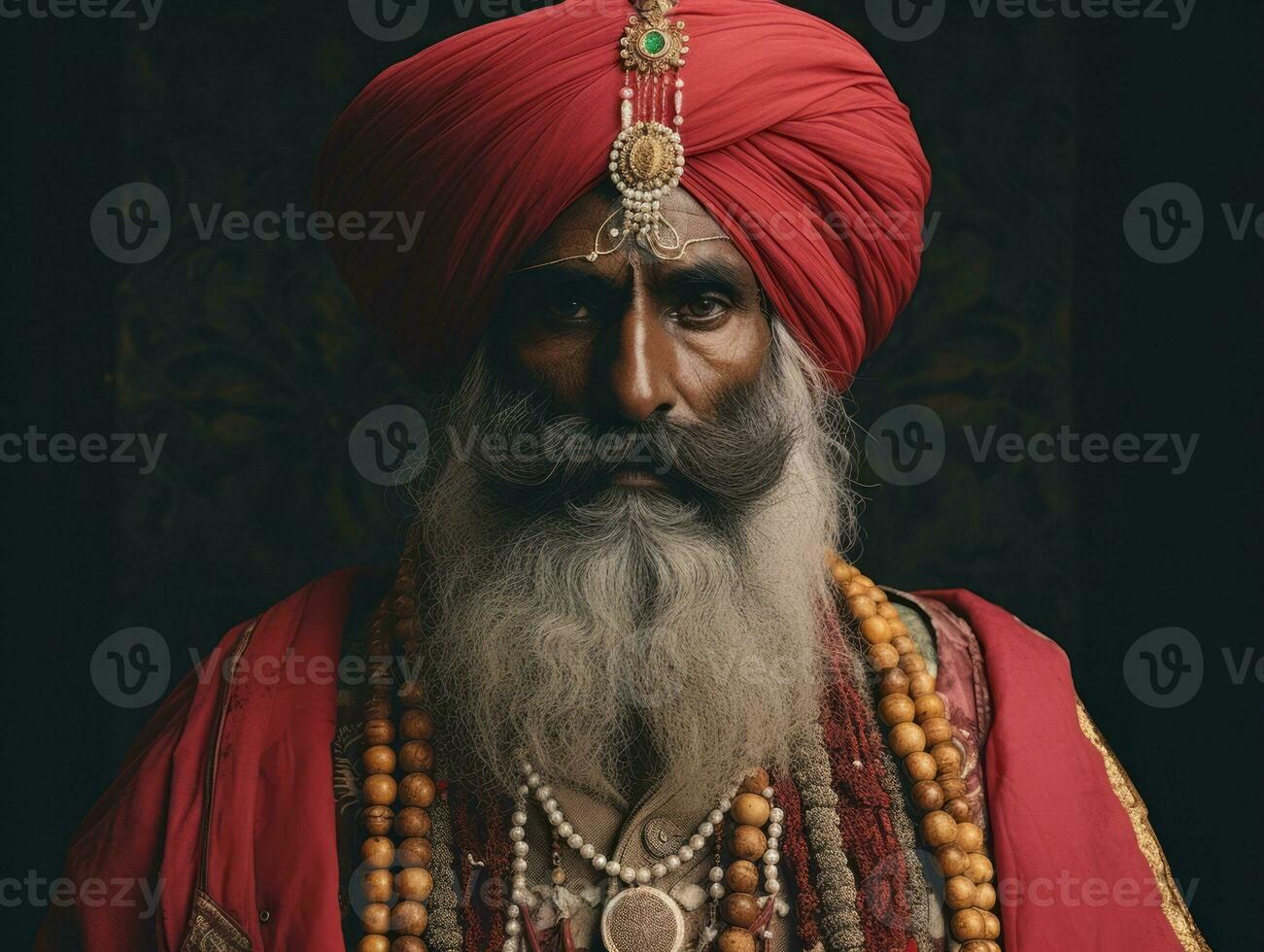 Old colored photo of a indian man from the early 1900s AI Generative