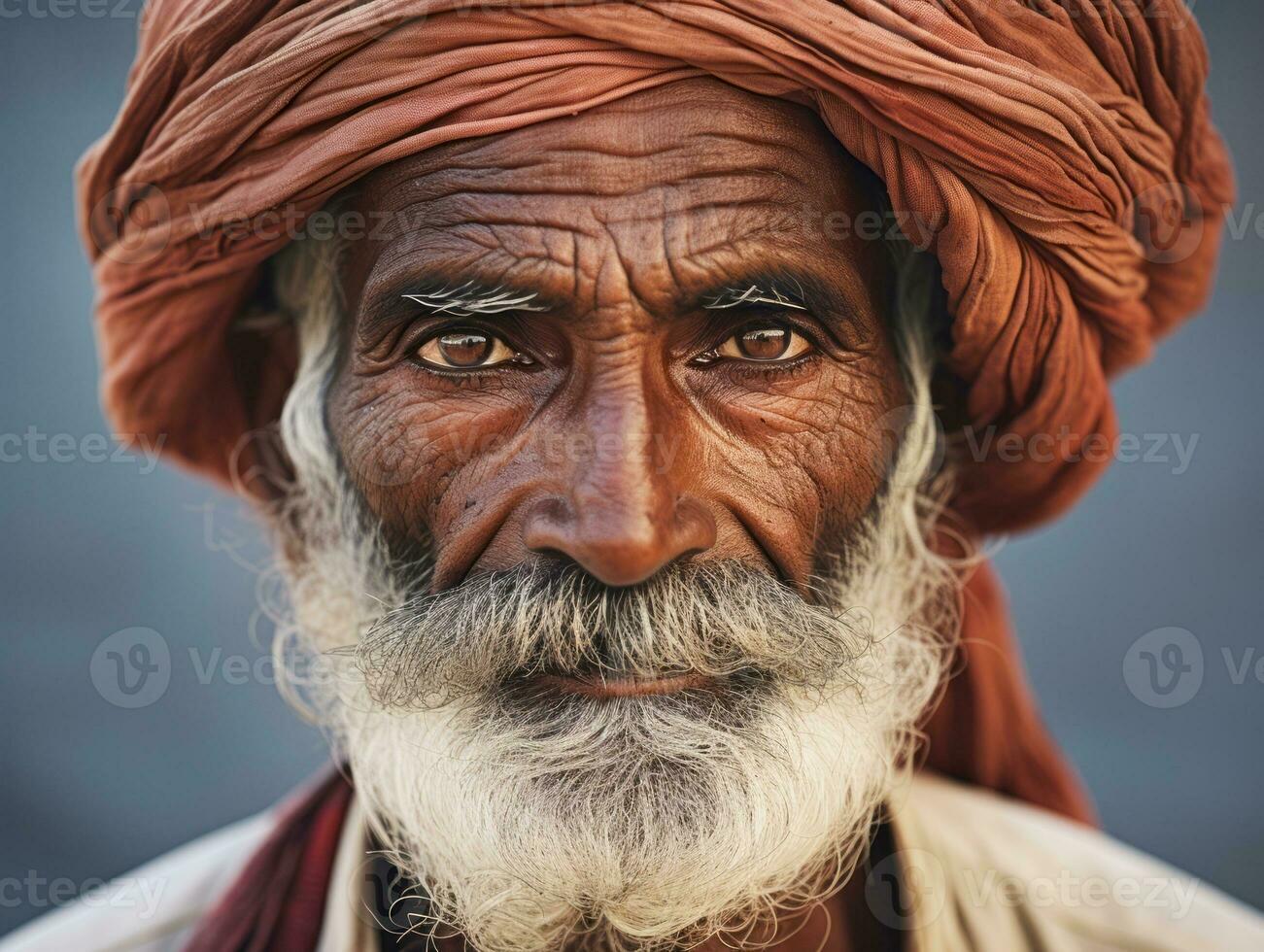 Old colored photo of a indian man from the early 1900s AI Generative