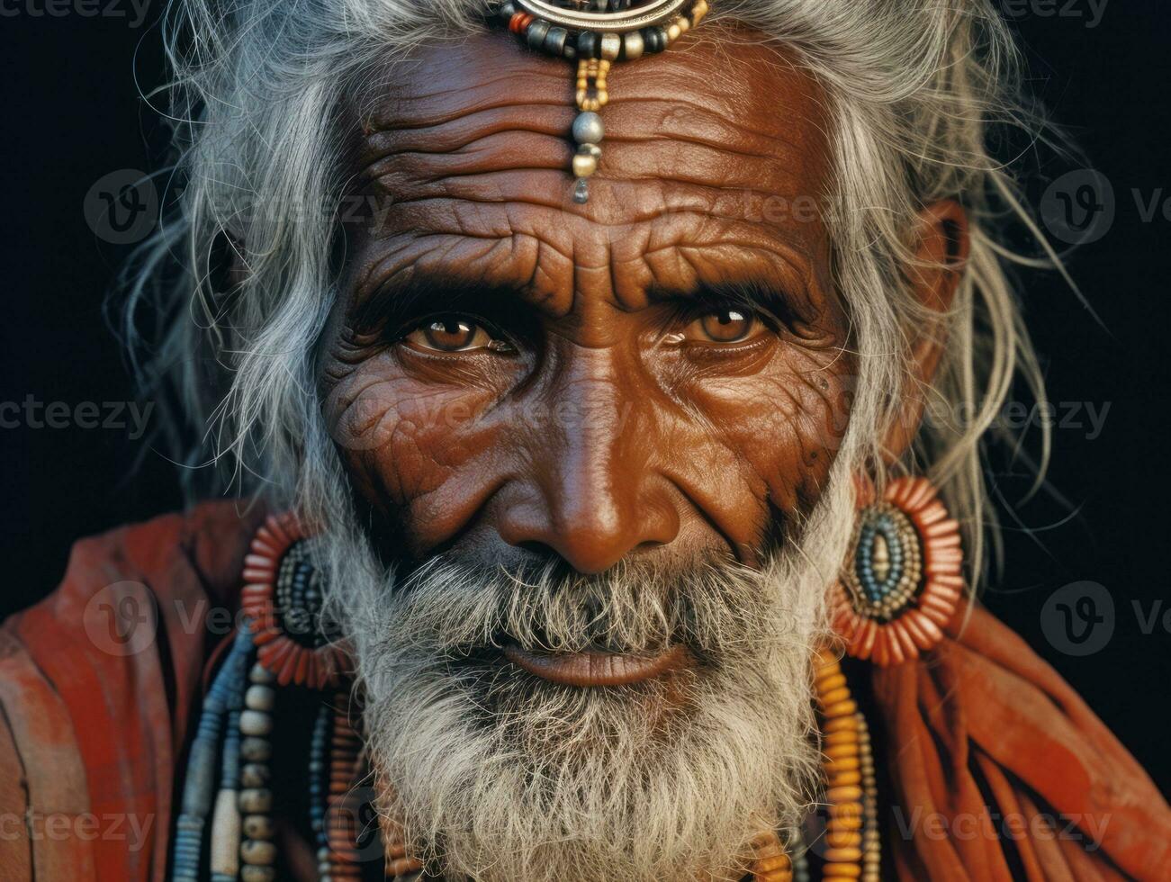 Old colored photo of a indian man from the early 1900s AI Generative