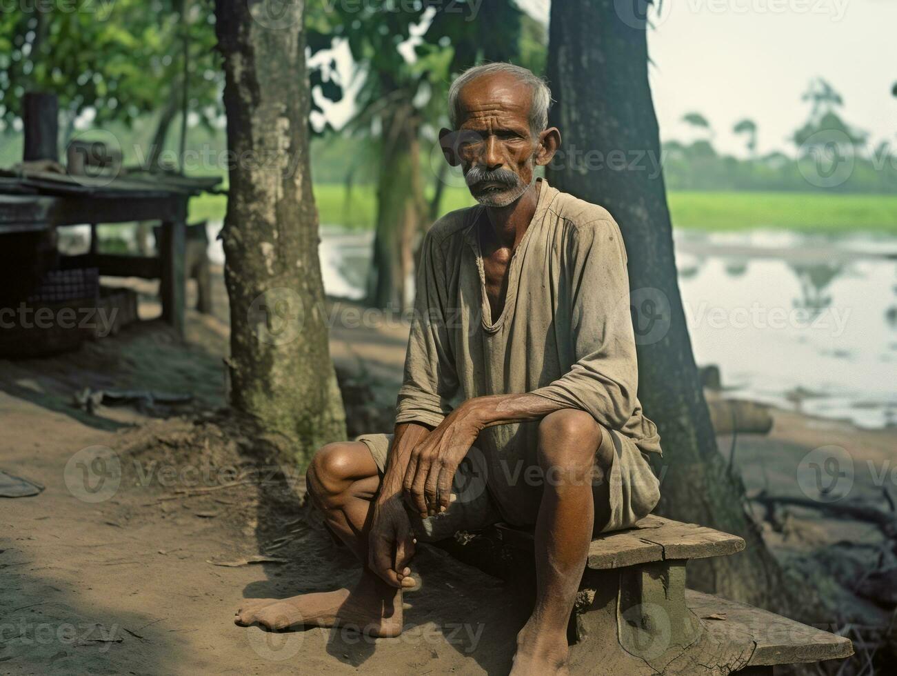 Old colored photo of a indian man from the early 1900s AI Generative