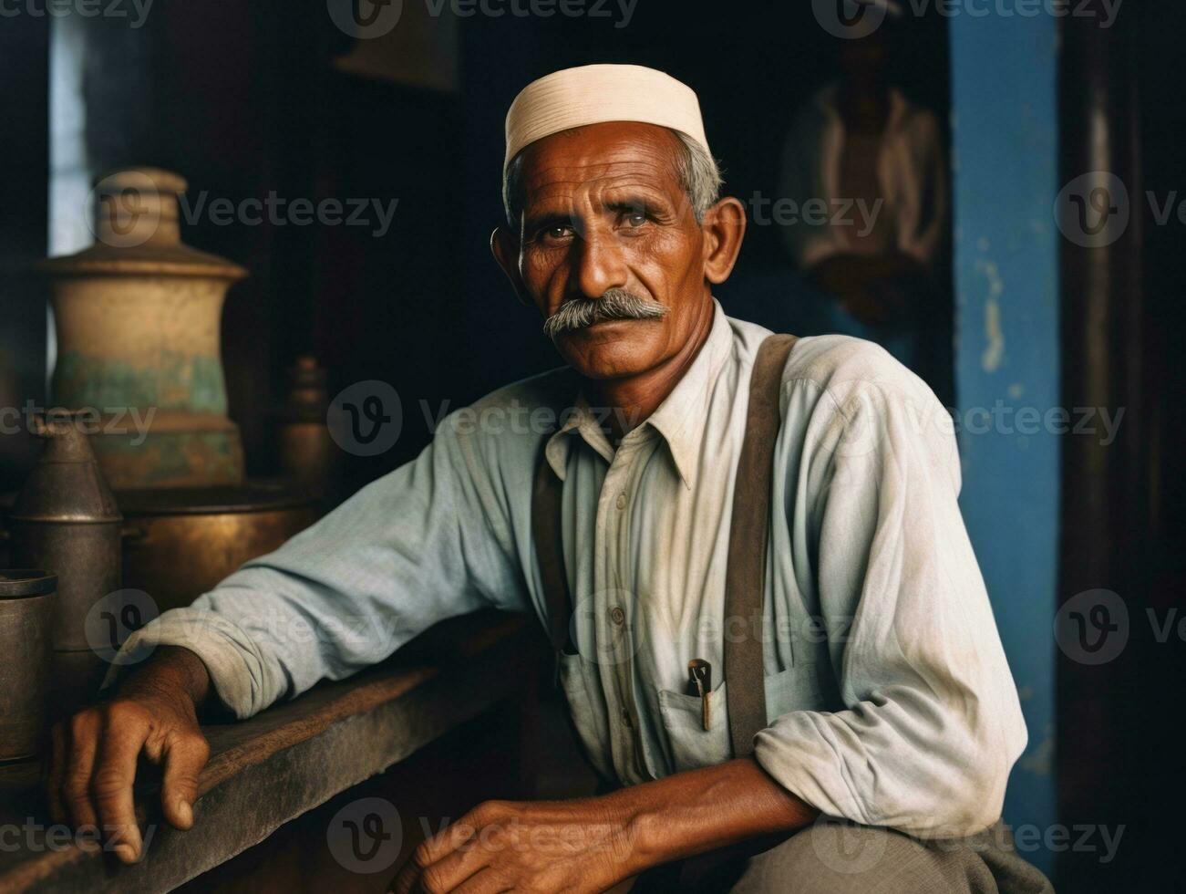 Old colored photo of a indian man from the early 1900s AI Generative