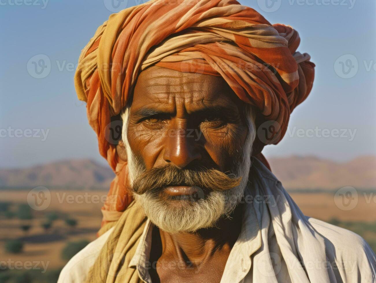 Old colored photo of a indian man from the early 1900s AI Generative