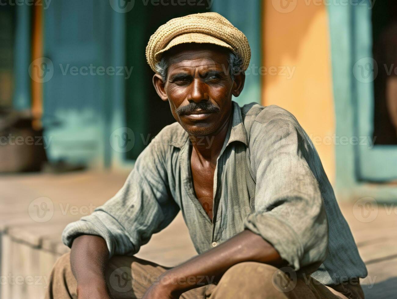 Old colored photo of a indian man from the early 1900s AI Generative