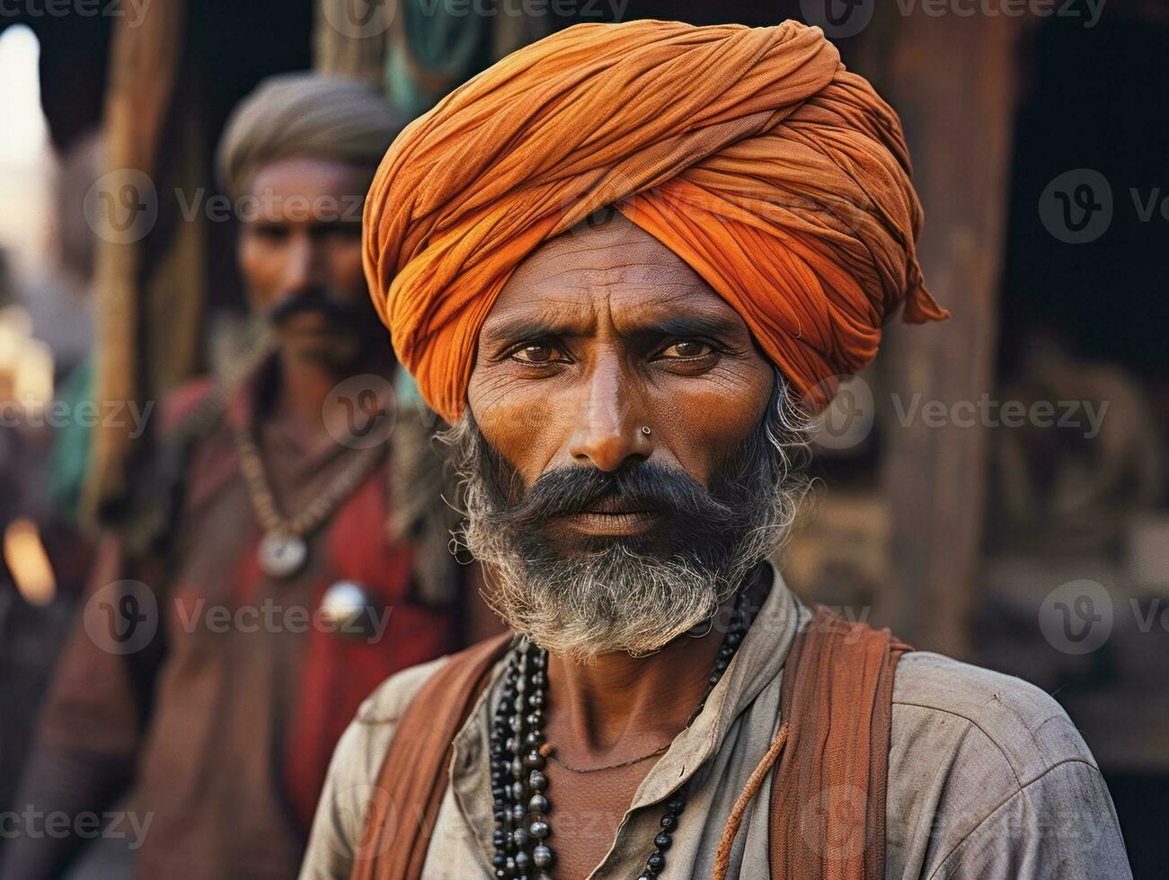 Old colored photo of a indian man from the early 1900s AI Generative