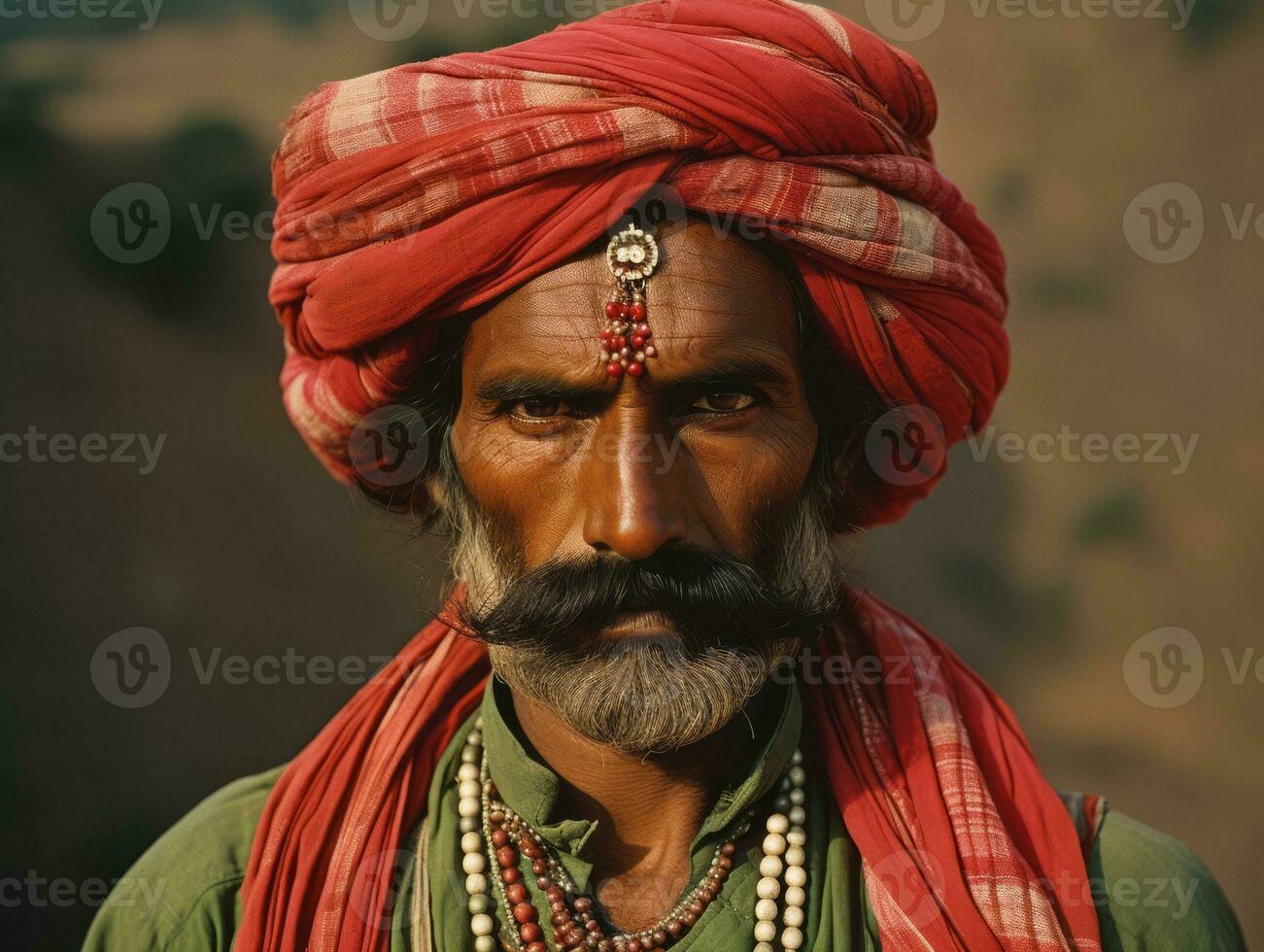 Old colored photo of a indian man from the early 1900s AI Generative