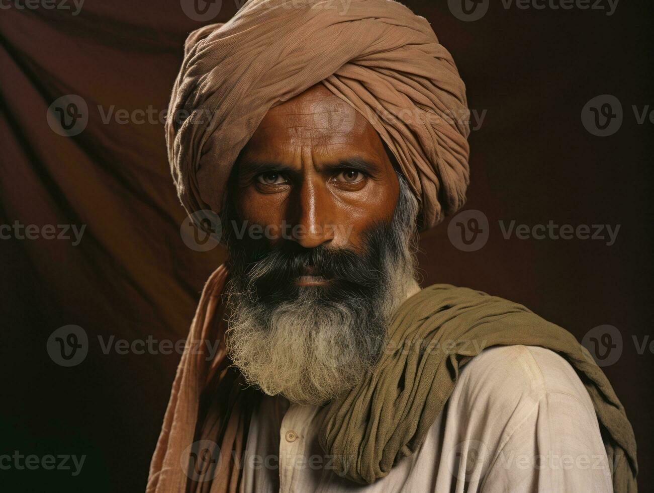 Old colored photo of a indian man from the early 1900s AI Generative