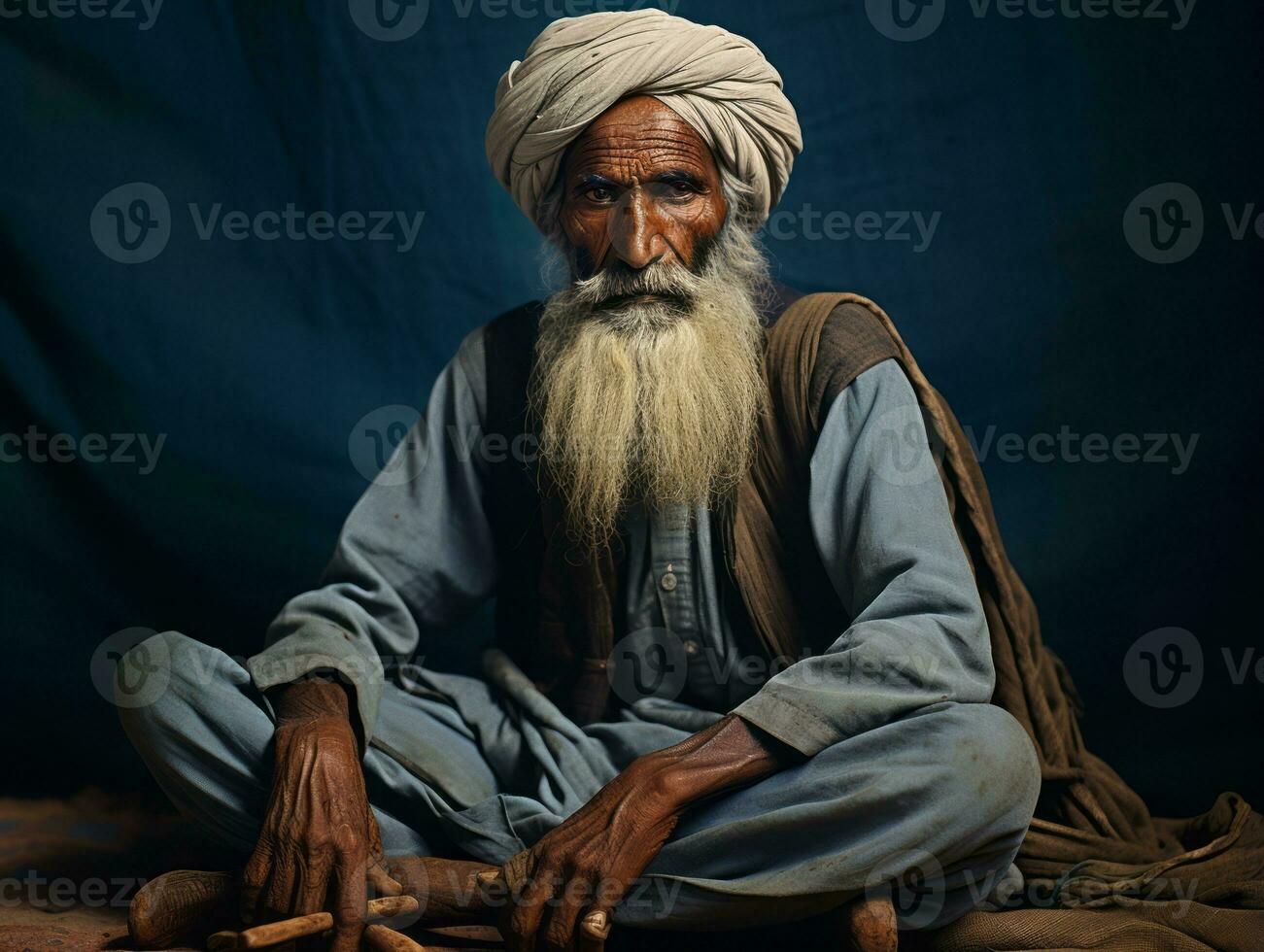 Old colored photo of a indian man from the early 1900s AI Generative