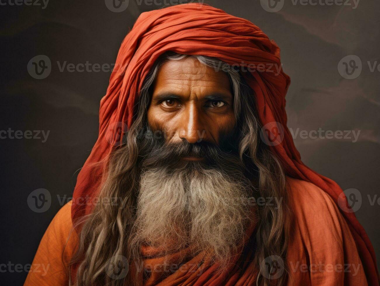 Old colored photo of a indian man from the early 1900s AI Generative