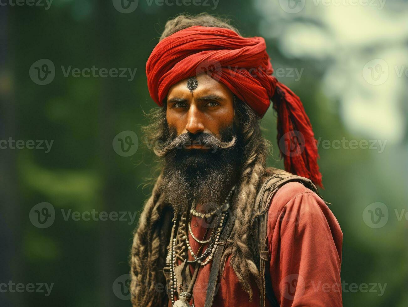 Old colored photo of a indian man from the early 1900s AI Generative