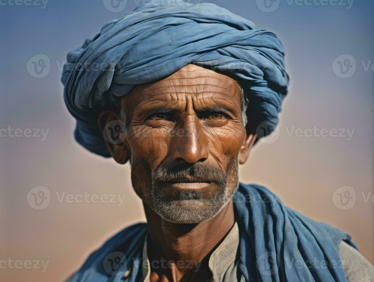 Old colored photo of a indian man from the early 1900s AI Generative