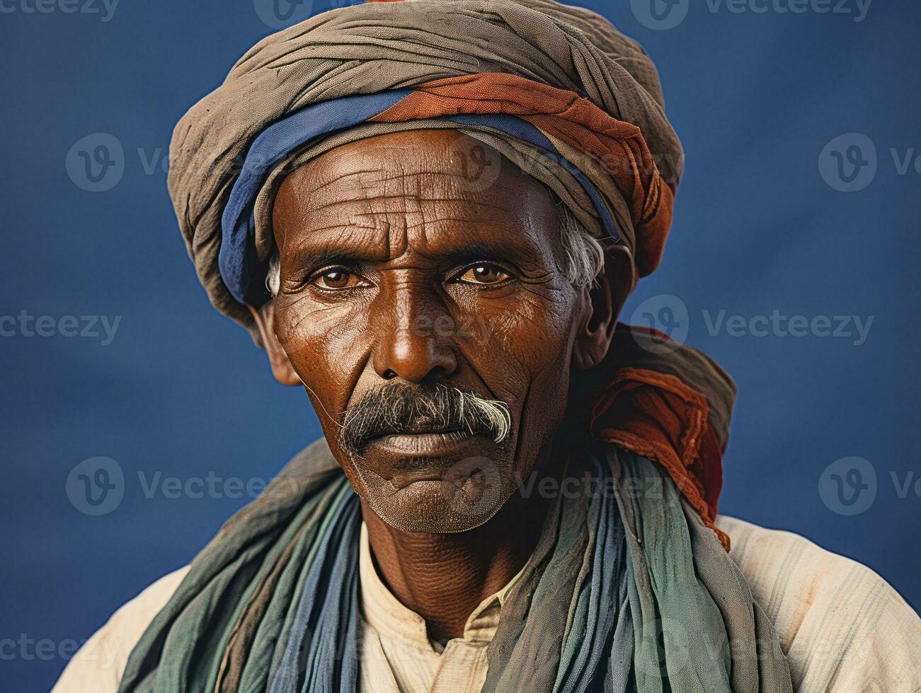 Old colored photo of a indian man from the early 1900s AI Generative