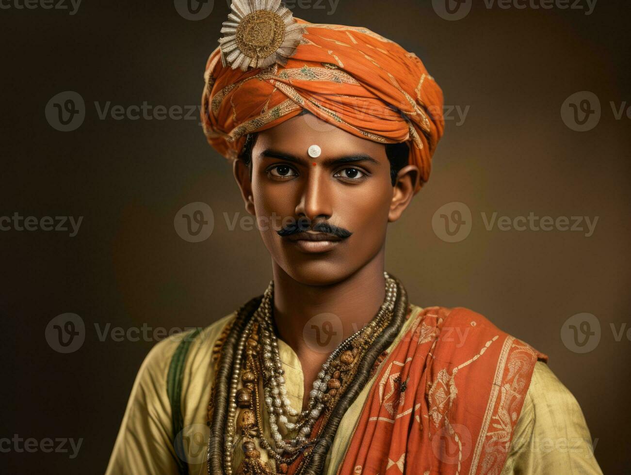 Old colored photo of a indian man from the early 1900s AI Generative