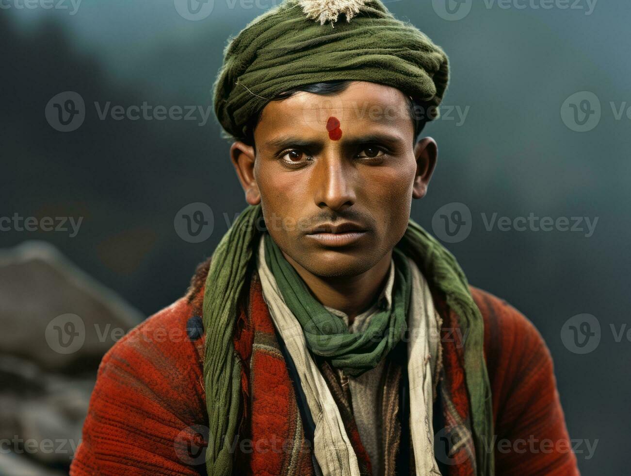 Old colored photo of a indian man from the early 1900s AI Generative